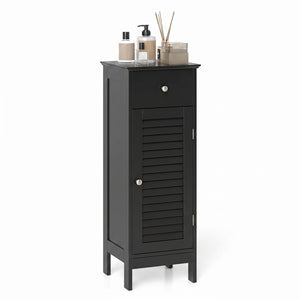 Narrow Bathroom Storage Cabinet with Adjustable Shelf and Drawer-Black view 4