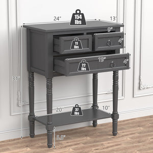 Narrow Console Table with 3 Storage Drawers and Open Bottom Shelf view 4