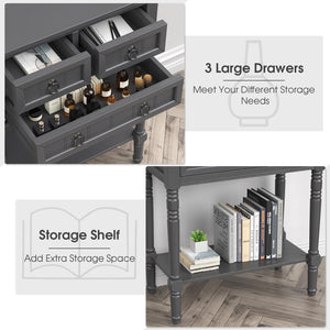 Narrow Console Table with 3 Storage Drawers and Open Bottom Shelf view 5
