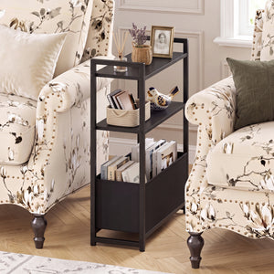 Narrow End Table with Storage Shelves and Metal Frame-Black view 2