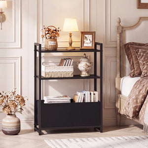 Narrow End Table with Storage Shelves and Metal Frame-Black view 6