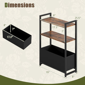 Narrow End Table with Storage Shelves and Metal Frame-Rustic Brown view 5