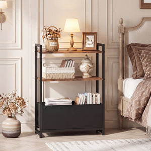 Narrow End Table with Storage Shelves and Metal Frame-Rustic Brown view 6
