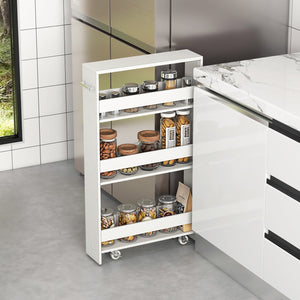 Narrow Mobile Serving Cart with Open Shelves for Kitchen Bathroom Living Room-Off White view 2