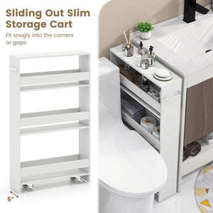 Narrow Mobile Serving Cart with Open Shelves for Kitchen Bathroom Living Room-Off White view 9