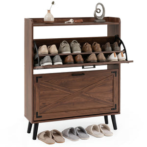 Narrow Shoe Cabinet with Adjustable and Removable Shelves for Entryway-Brown view 4
