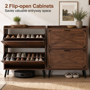 Narrow Shoe Cabinet with Adjustable and Removable Shelves for Entryway-Brown view 6