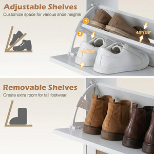 Narrow Shoe Storage Cabinet with 2 Flip Drawers and Adjustable Shelves-White view 7