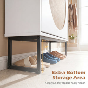 Narrow Shoe Storage Cabinet with 2 Flip Drawers and Adjustable Shelves-White view 8