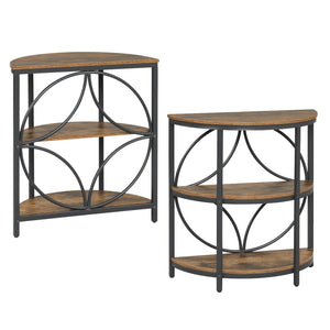 Narrow Side Table with Study Metal Frame and Storage Shelves-Rustic Brown