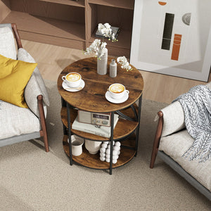 Narrow Side Table with Study Metal Frame and Storage Shelves-Rustic Brown view 2