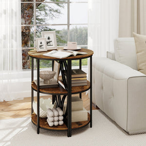 Narrow Side Table with Study Metal Frame and Storage Shelves-Rustic Brown view 3