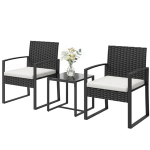 Outdoor Bistro Set, 3 Piece Wicker Patio Furniture Set with Glass Top Table and Cushions for Porch – view 8