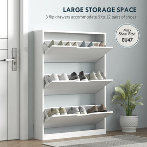 Narrow Shoe Storage Cabinet, Shoe Cabinet with 3 Flip Drawers, 31.5" W x 6.7" D x 42.5" H, White