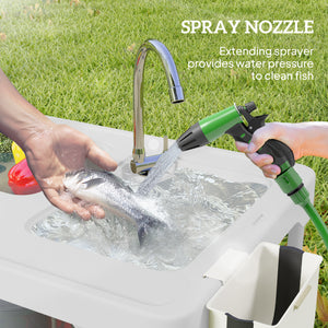 Folding Fish Cleaning Table with Sinks, Camping Sink with Faucet Drainage Hose Sprayer Shelf, Grey – view 11