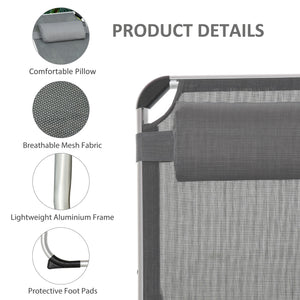 Folding Lounge Chair, Patio Lounger with Headrest, 5-Level Adjustable Backrest, and Aluminum Frame, Black – view 12