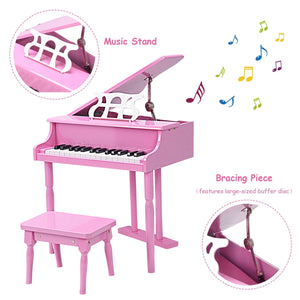 Musical Instrument Toy 30-Key Children Mini Grand Piano with Bench-Pink view 8