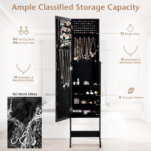 New Mirrored Jewelry Cabinet Armoire Mirror Organizer Storage Box Ring w/ Stand-Black view 4