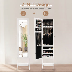 New Mirrored Jewelry Cabinet Armoire Mirror Organizer Storage Box Ring w/ Stand-White view 5