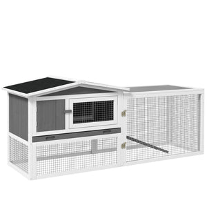 Wooden Rabbit Hutch Guinea Pig House with Removable Tray, Openable Roof, Trough, Run for Tortoises and Ferrets, Grey