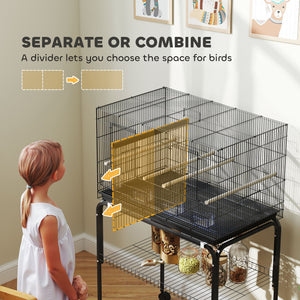 18" H Bird Cage, Large Parakeet Cage for Budgie, Lovebird, Canary, Finches with Divider, Black – view 10