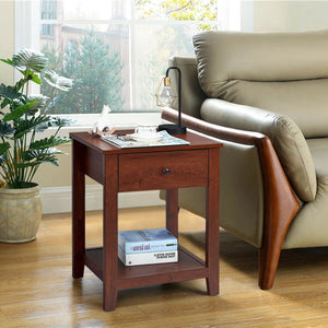 Night Stand End Side Table with Drawer and Storage Shelf view 2