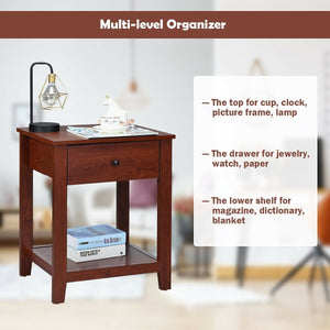 Night Stand End Side Table with Drawer and Storage Shelf view 3