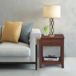 Night Stand End Side Table with Drawer and Storage Shelf view 7