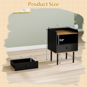 Nightstand Bedside End Table with Drawer and Open Shelf for Living Room Bedroom-1 Piece view 5