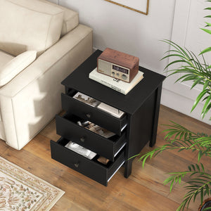 3-Drawer Wooden Nightstand Modern Bedside Table-Black view 3