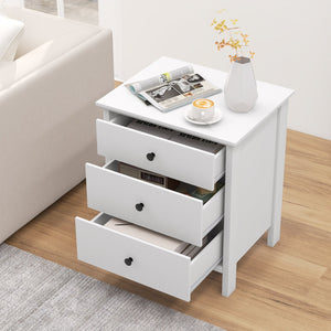3-Drawer Wooden Nightstand Modern Bedside Table-White view 3