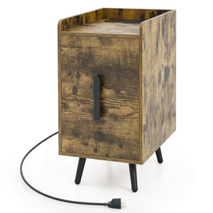 Nightstand Side Tables with 2 Drawers and 2 USB Ports-Rustic Brown view 4