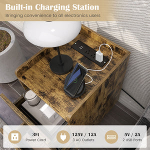 Nightstand Side Tables with 2 Drawers and 2 USB Ports-Rustic Brown view 7