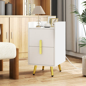 Nightstand Side Tables with 2 Drawers and 2 USB Ports-White view 6