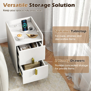 Nightstand Side Tables with 2 Drawers and 2 USB Ports-White view 8