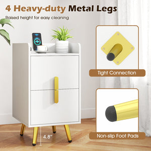 Nightstand Side Tables with 2 Drawers and 2 USB Ports-White view 9