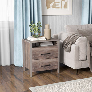 Nightstand with 2 Drawers Farmhouse Bed Side Table with Open Storage Shelf-Grey view 3