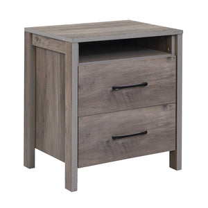 Nightstand with 2 Drawers Farmhouse Bed Side Table with Open Storage Shelf-Grey view 4