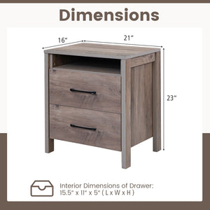 Nightstand with 2 Drawers Farmhouse Bed Side Table with Open Storage Shelf-Grey view 5