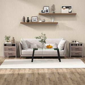 Nightstand with 2 Drawers Farmhouse Bed Side Table with Open Storage Shelf-Grey view 6