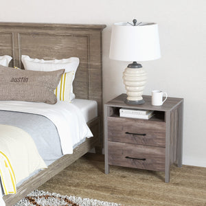 Nightstand with 2 Drawers Farmhouse Bed Side Table with Open Storage Shelf-Grey view 8