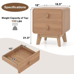 Nightstand with 2 Drawers Solid Rubber Wood Legs-Brown view 5