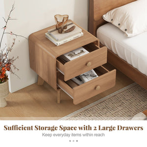 Nightstand with 2 Drawers Solid Rubber Wood Legs-Brown view 8