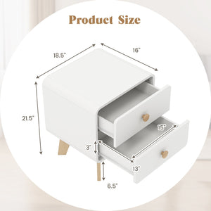 Nightstand with 2 Drawers Solid Rubber Wood Legs-White view 5
