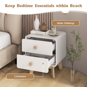 Nightstand with 2 Drawers Solid Rubber Wood Legs-White view 6