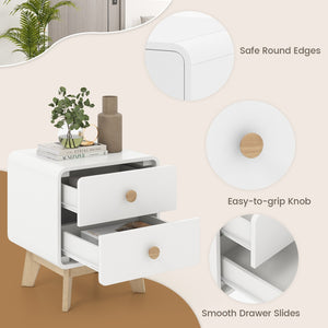 Nightstand with 2 Drawers Solid Rubber Wood Legs-White view 8