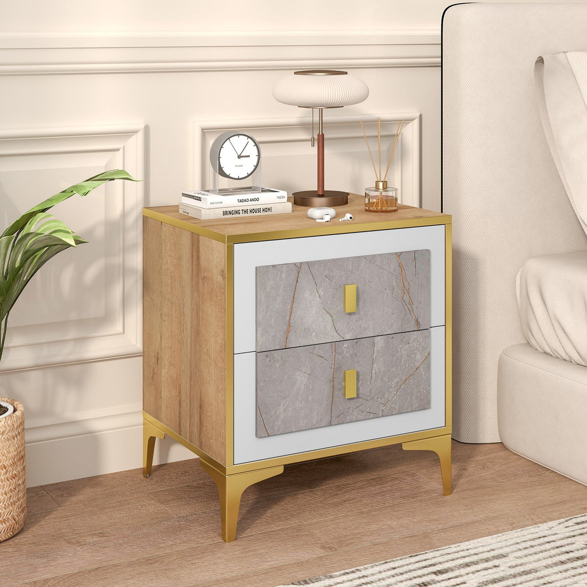 Nightstand with 2 Pull-out Drawers for Living Room Bedroom view 2