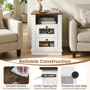 Nightstand with Charging Station and 2 Drawers Storage Compartment for Bedroom-Rustic Brown view 9