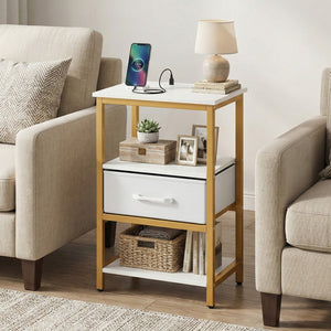 Nightstand with Charging Station and Adjustable Fabric Drawer for Bedroom and Living Room-1 Piece view 2