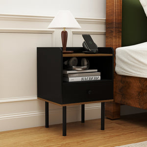 Nightstand with Drawer 3-Tier Sofa Side Table with Open Storage Shelf-Black view 2